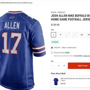 Josh Allen Men's Nike HOME Royal Buffalo Bills Team Player Jersey SIZE XL $130